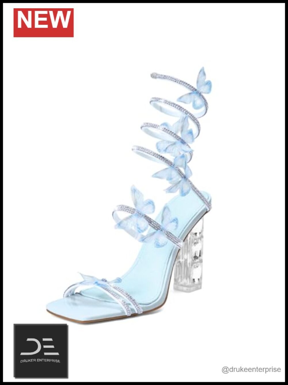 Strappy Heels Square Toe Rhinestone Butterfly Prom Dressy Sandals